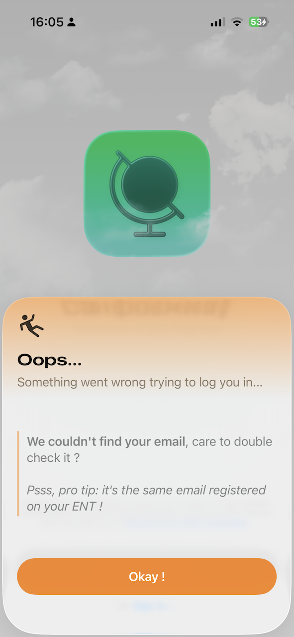 Campus Away — état d'erreur